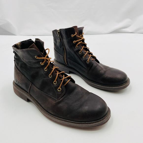 Ugg Dark Brown Leather Lace Up Boots - Picture 1 of 8